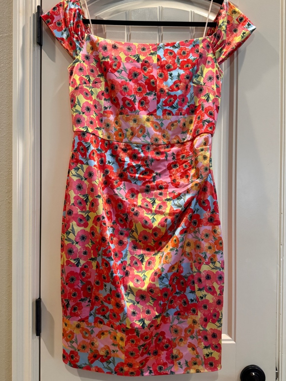 Guess Botanical Sun Rays Print Off Shoulder Camila Mini Dress Womens L NWT - Picture 2 of 10